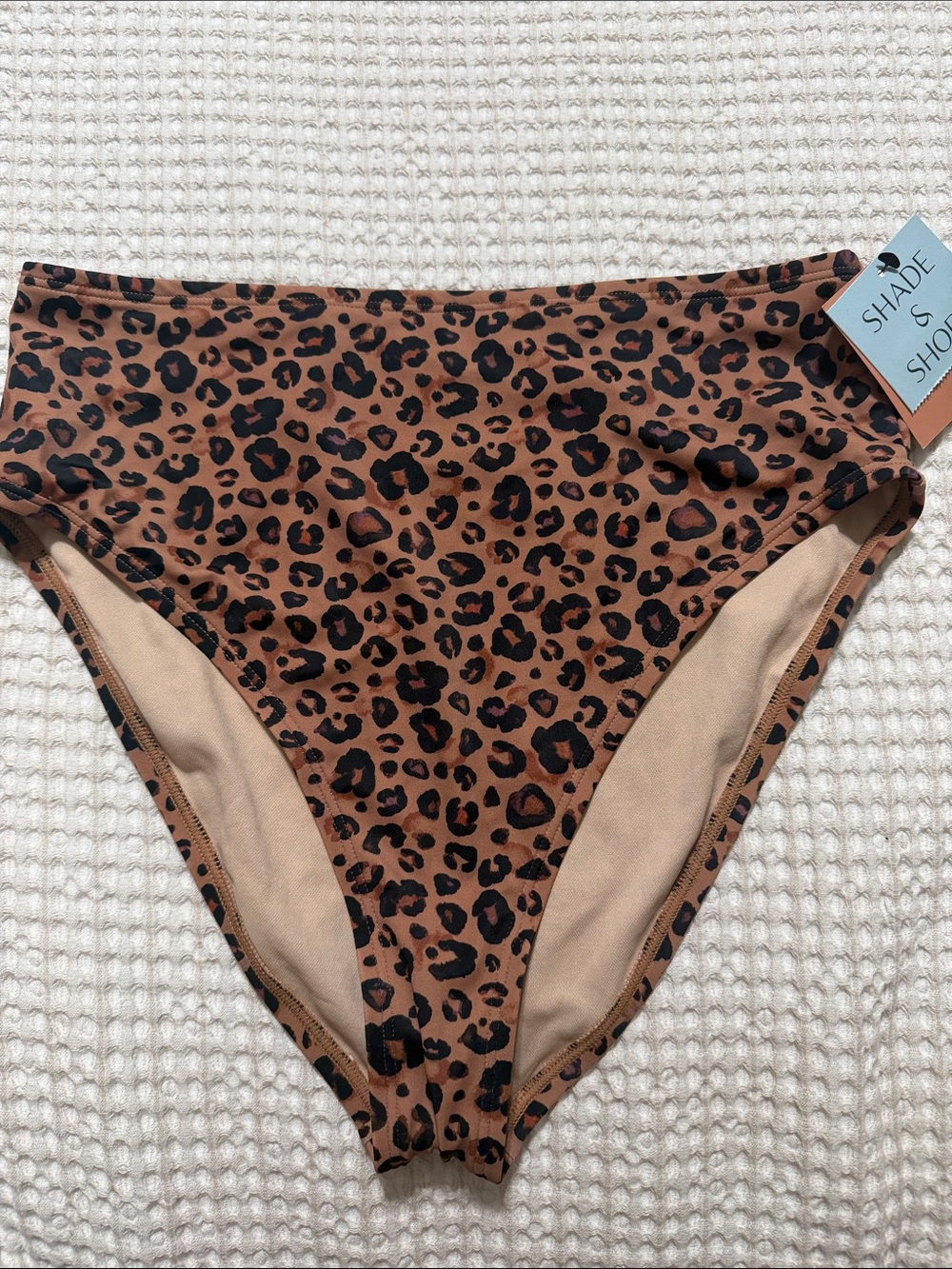 Shade & Shore Leopard Print High Waist Bikini Bottoms in Brown and Black